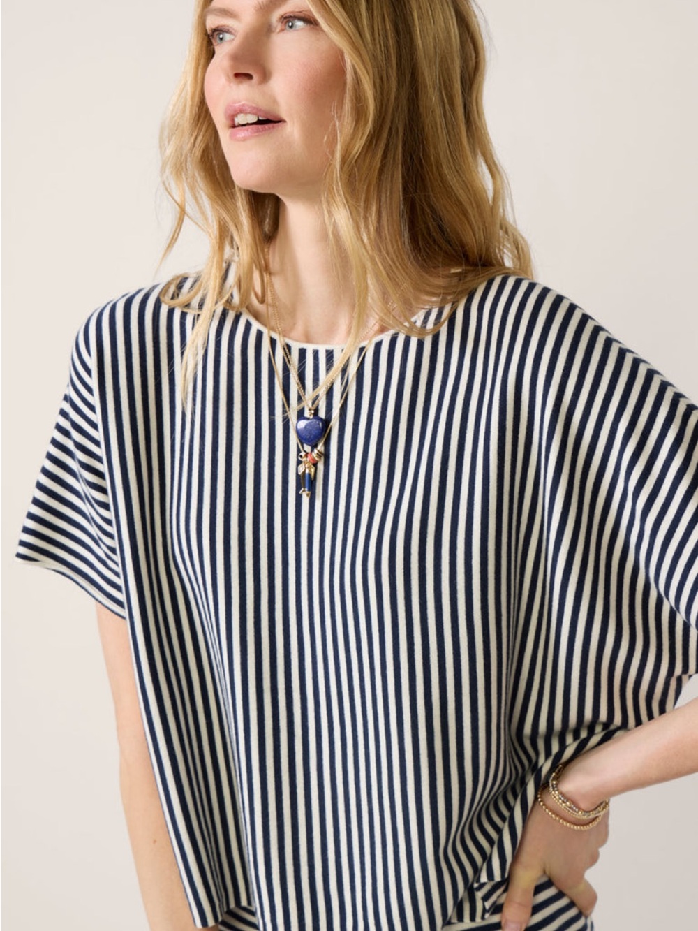 Krista Striped Navy and White Women's Boatneck Top